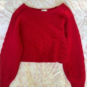 Hollister Red Cable Knit Off Shoulder Women's Sweater